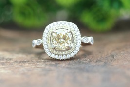 1.5CT Cushion Cut Yellow Diamond Engagement Ring,14k White Gold Halo Bridal Ring - £128.18 GBP