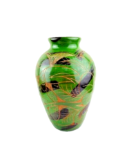 Floral Etched Parrot Green Vase Pottery - £21.79 GBP
