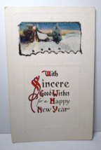 New Year Postcard Sincere Wishes Mica Glitter Decorated Embossed Vintage - £6.68 GBP