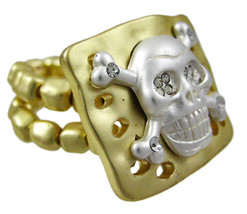 Zeckos Rhinestone Skull &amp; Crossbones Goldtone Stretch Ring - £11.17 GBP