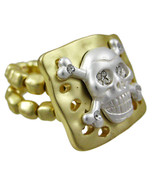 Zeckos Rhinestone Skull &amp; Crossbones Goldtone Stretch Ring - £11.18 GBP