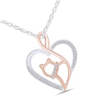 0.1 Cttw Round Natural Diamond Two Tone Open Heart Cat - £202.34 GBP