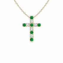 ANGARA Flat Prong-Set Emerald and Diamond Cross Pendant in 14K Solid Gold - £540.59 GBP
