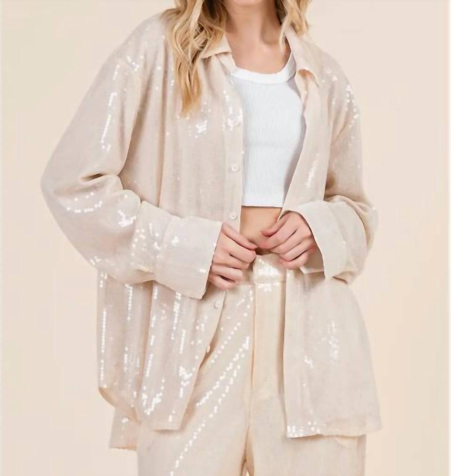 Geegee Sequin Oversized Button Up Blouse Size S - $44.55