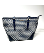 Michael Kors Navy Logo Tote Shoulder Bag Leather Canvas Handbag Zip Trav... - $88.68 CAD