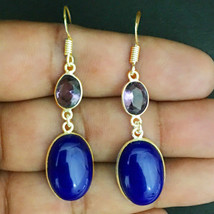 925 Sterling Silver Chalcedony &amp; Amethyst Gold / Rose Gold Plated Earrings - £20.14 GBP+