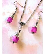 pink Agate Silver jewelry set Victorian pink Agate earrings agate neckla... - €45,13 EUR