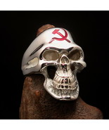 Mirror polished Men&#39;s Communist Ring red Hammer Sickle Skull - Sterling ... - £78.25 GBP