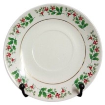 Gibson Everyday CHRISTMAS CHARM 2-Saucer 6&quot; D Holly Berry Charm Gold Rim... - £10.87 GBP
