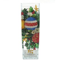 Joan Baker Stained Glass Hand Painted Vase Candle Holder Xmas Ornaments Holly - £22.11 GBP