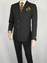 Men Suit BERLUSCONI Turkey Italian Wool 180's Double Breasted UGS94-08 Black image 3