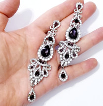 Purple Chandelier Earrings, Rhinestone Austrian Crystal Jewelry, Bridesm... - $34.38