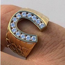0.15CT Redondo Corte Diamante Imitación Herradura Suerte Ring 14K Amaril... - £77.19 GBP