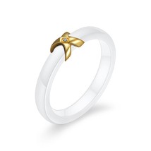 ZORCVENS Gold Color X Women Ring CZ Stone White Ceramic Wedding Rings Bands Fash - £7.70 GBP