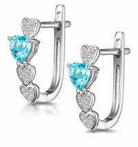 0.85Ct Blue Topaz and Diamond Heart Lever back Earrings in 14k White Gold Finish - £125.29 GBP