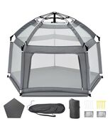 Baby Playpen with Self-Inflating Play Mat &amp; Travel Bag Portable Indoor O... - $47.51