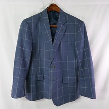 Stafford 42S Blue Windowpane Classic Linen Cotton Blazer Suit Jacket Sport Coat - £31.41 GBP