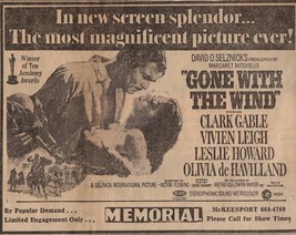 VINTAGE 1970 Gone With the Wind Newspaper Advertisement Clark Gable Vivien Leigh - £15.81 GBP