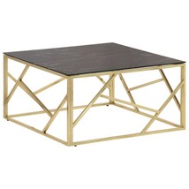 Unique Vintage Square Shaped Steel Coffee Table With Tempered Glass Top Tables - £176.11 GBP+