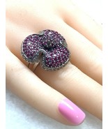 Sterling Silver 925 Ruby Flower Statement Ring Size 7 - $95.55