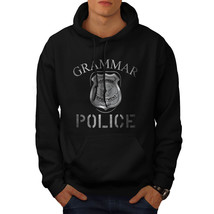 Wellcoda Grammar Police Badge Mens Hoodie, Funny Casual Hooded Sweatshirt - $32.08+