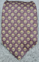 Silk Medallion Pattern Necktie Purple Gold Classic Mens Tie Vintage - $15.83