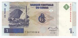Congo, 1 Franc, 1997, Banque Nationale Du congo, SN: F5679556J, P85a, XF... - $23.74