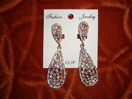 Rhinestone Tear Drop Clip on Earrings - $15.00