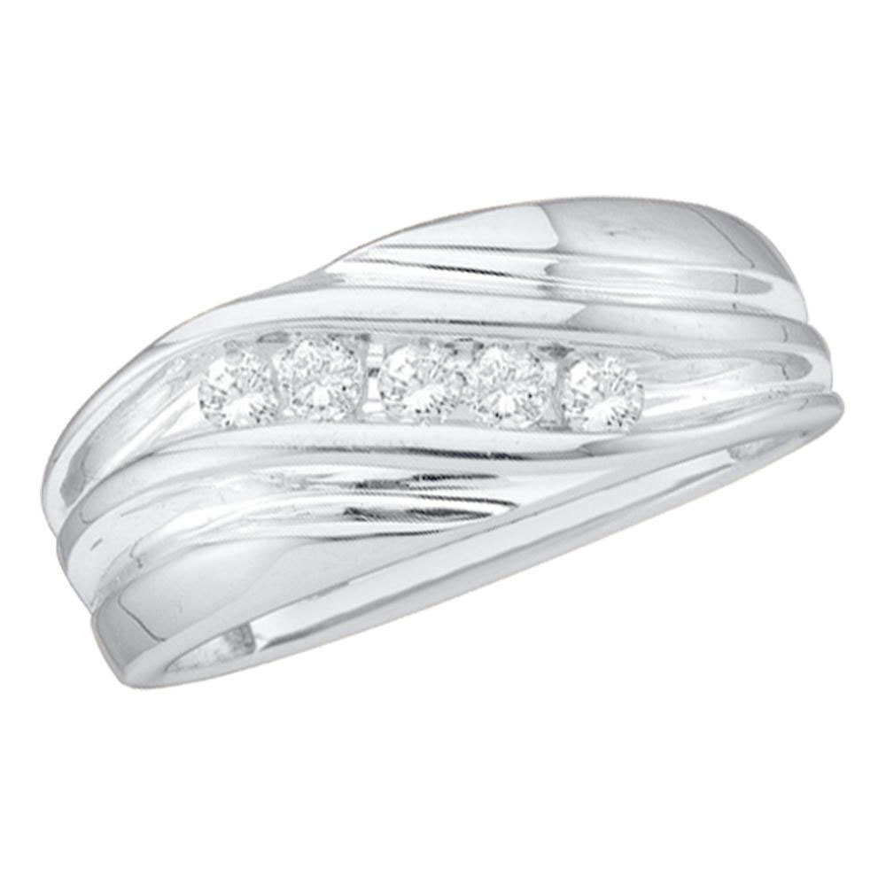 10k White Gold Mens Round Diamond Wedding Anniversary Band Ring 1/4 Ctw