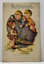 Easter Joys Abide Children Decorating Large Egg Postcard G1 - £3.10 GBP