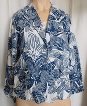 Coldwater Creek Woman Cotton Jacket Blue White Floral Blazer Pockets Sz M - £19.81 GBP