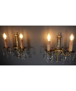 VINTAGE Victorian Double Arm Solid Brass Crystal Prisms Pair of Applique... - €214,99 EUR