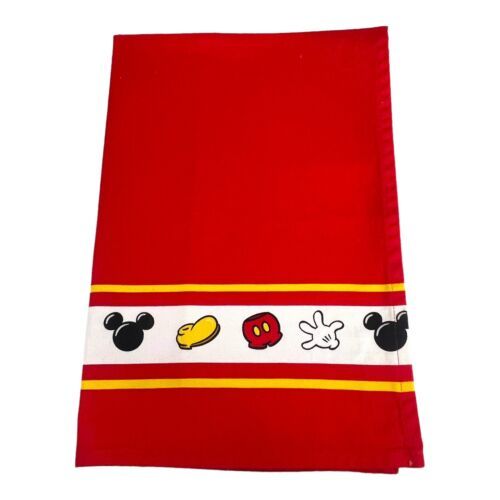 Disney Parks Mickey Mouse Themed Red 100% Cotton Kitchen Towel 26x17 STAINED - $21.49