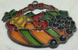 Stained Glass Art Suncatcher: Fruit Basket Pineapple Grapes - $126.56 MXN