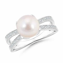 ANGARA Japanese Akoya Pearl Solitaire Split Shank Ring for Women in 14K Gold - £1,523.62 GBP