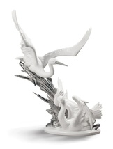 Lladro 01009090 Cranes Sculpture Silver Lustre New - $1,629.00