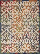 9' X 12' Ivory Blue And Green Damask Non Skid Indoor Outdoor Area Rug - €431,27 EUR