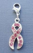 Breast Cancer Awareness Pink Ribbon Clip On Charm for Link Chain C26 - £3.15 GBP