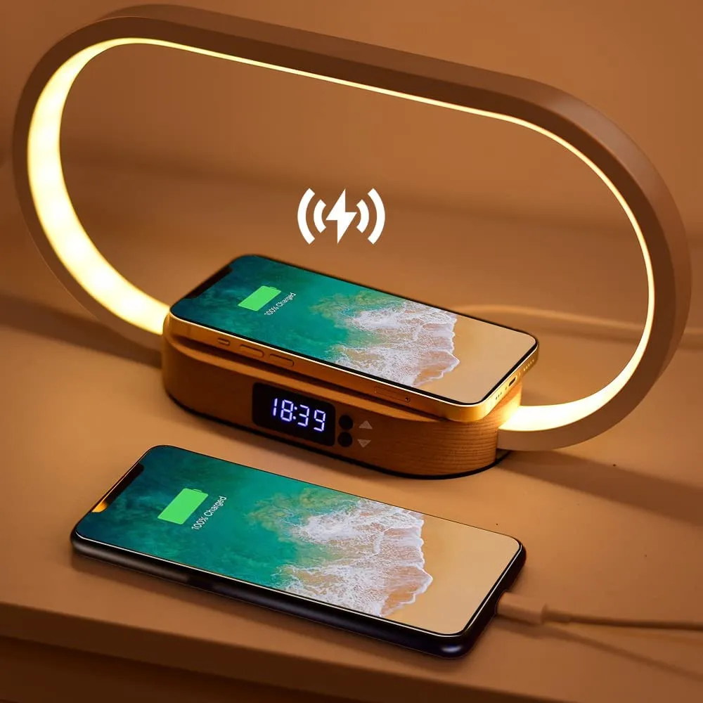 Night light with usb port charging 10w fast wireless charger nightstand lamp with clock thumb200