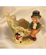 Vintage Art Deco Planter Small Boy w Dog Multicolor 4.5&quot; Tall Made in Japan - $150.34 MXN