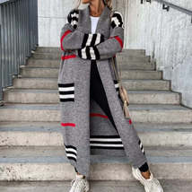 Striped Patchwork Maxi Sweater Coat - £41.66 GBP