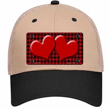 Red Black Houndstooth Red Center Hearts Novelty Khaki Mesh License Plate Hat - £22.79 GBP