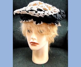 antique VICTORIAN DAY NIGHT CAP hat bonnet HANDMADE CROCHET DOILEY LACE - £32.89 GBP