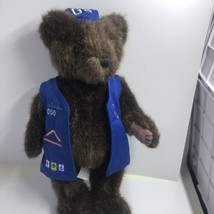 1993 Vintage Girl Scout Stuffed Bear Wearing blue Vest &amp; blue GS Hat - £9.31 GBP