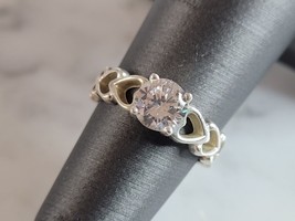 Womens Vintage Estate Sterling Silver CZ Heart Ring 2.8g #E4632 - £27.63 GBP