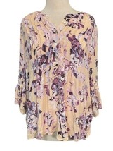 J. Jill Womens Pintucked Bell Sleeve Floral Blouse Purple Peach 3/4 Slee... - £14.58 GBP