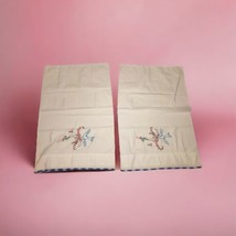 Vintage Embroidered Pillowcases Set of 2 Handmade White Floral Birds Design - £17.45 GBP