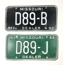 1992 &amp; 1993 Missouri Dealer License Plates D89-B &amp; D89-J - $39.60