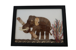 Vintage Butterfly Wing Art Elephant in Grass Carrying Log Framed - $69.99