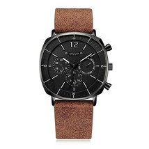 Men&#39;s Sport Watch Man Leather Strap Watches Male Real Three Circles Clock Big Di - £71.76 GBP